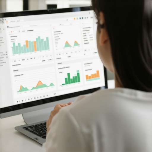 Business owner reviewing local search rankings on a computer using SEO tools.