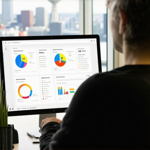 Analyzing Local SEO Tools for Seattle Businesses Person reviewing SEO data on screen with Seattle skyline in background