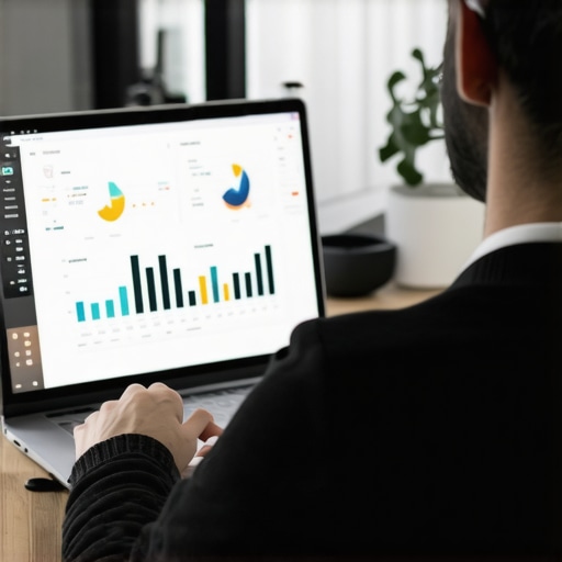 Digital marketer analyzing local SEO rankings on a laptop