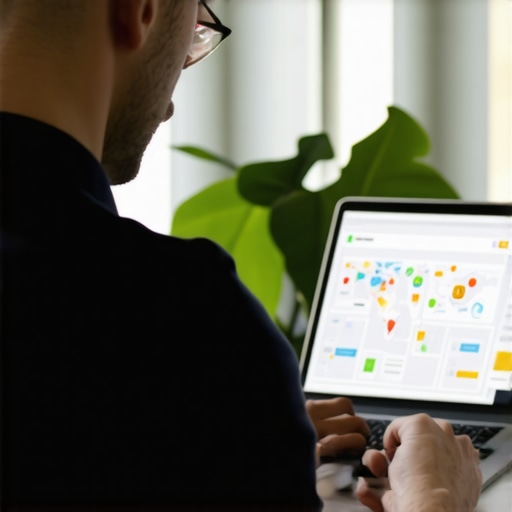 Analyzing Local SEO Data in Seattle Business owner analyzing SEO metrics and maps on a laptop in Seattle