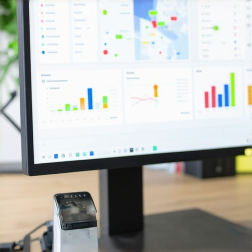 Business professional reviewing local SEO analytics with maps and graphs on a computer screen