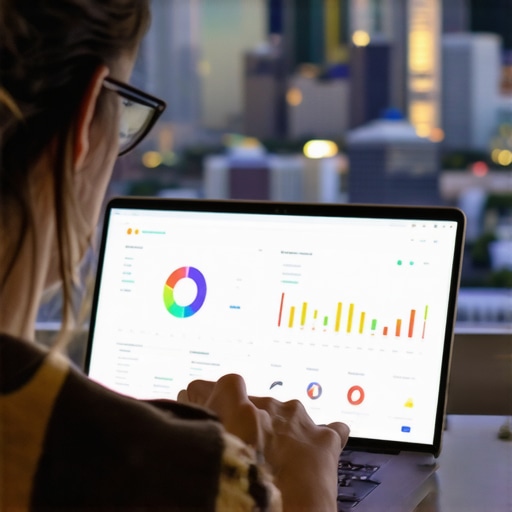 Person analyzing local SEO metrics on laptop with Seattle skyline