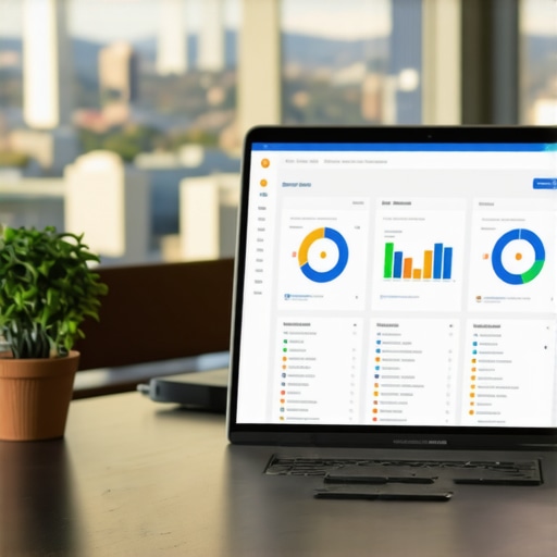 Laptop displaying local SEO analytics with Seattle skyline in background