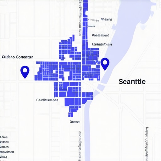 Map of Seattle showing various neighborhoods with SEO optimization zones
