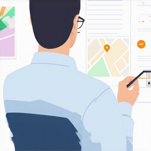 An illustration showing a business owner reviewing and optimizing Google Maps listings.